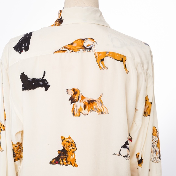 100% silk dog lover blouse cream Fu Da size M - Picture 2 of 12